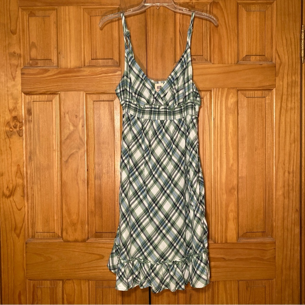 NWOT Faded Glory Vintage 90s Strap Dress Midi Green White Size 14